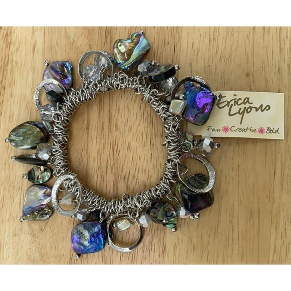 Erica Lyons Charm Bangle Bracelet Multicolor Crystals/Stones Fashion Jewelry - Picture 1 of 11